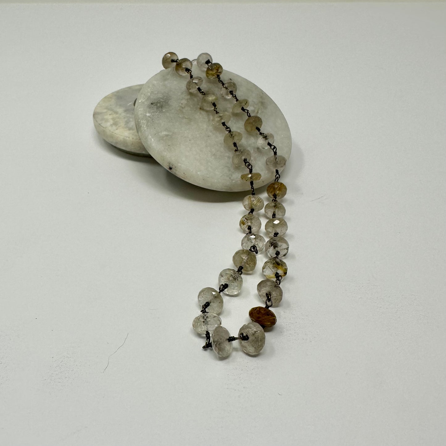 Rutilated Quart Beaded Necklace - long