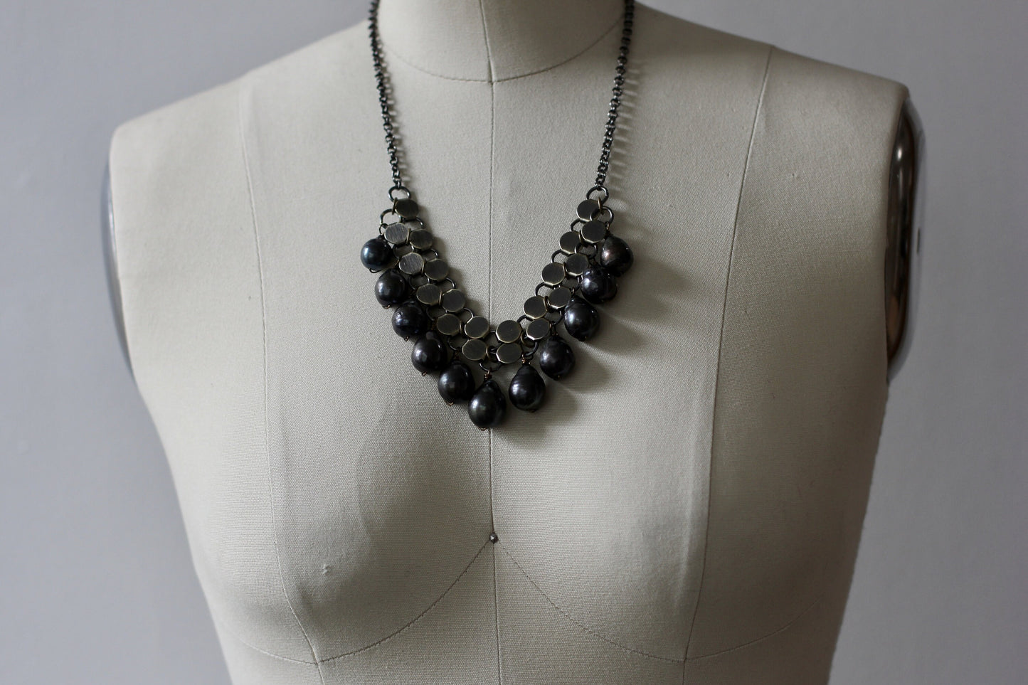 Grey pearls statement necklace
