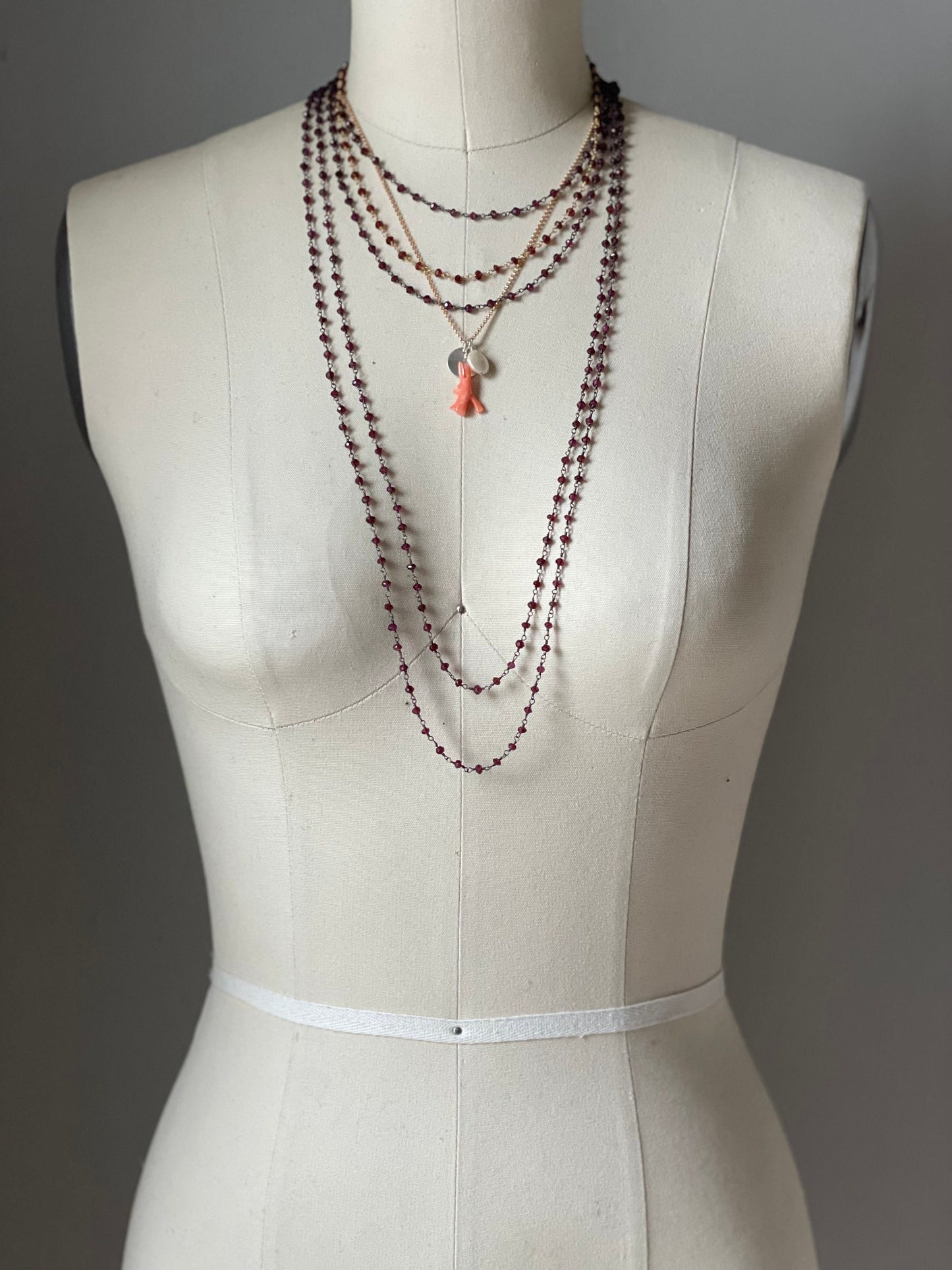 Beaded Garnet Long Necklace